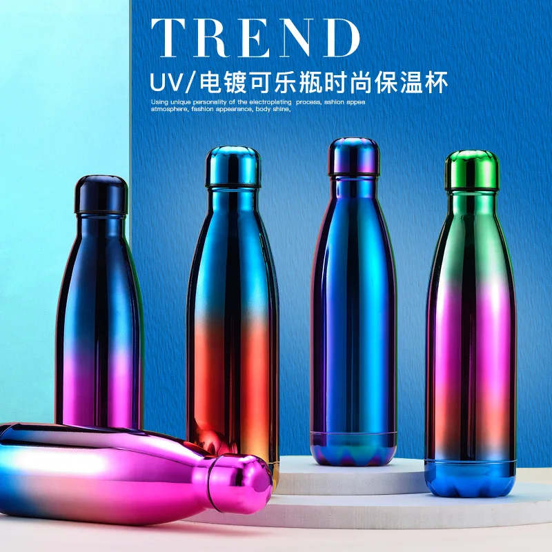 

Large Capacity Creative Portable Insulated Cup Gradient Color Sports Coke Bottle Printed Logo Gift Cup