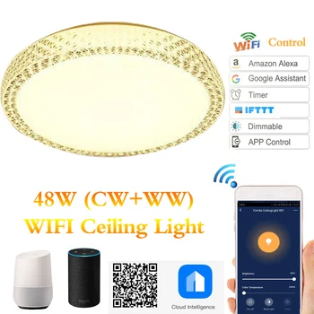 

LED Ceiling Light Smart WIFI Ceiling Lights 48W 110V 220v Modern Crystal Ceiling Round Panel Lamp For Decoration Home Lighting