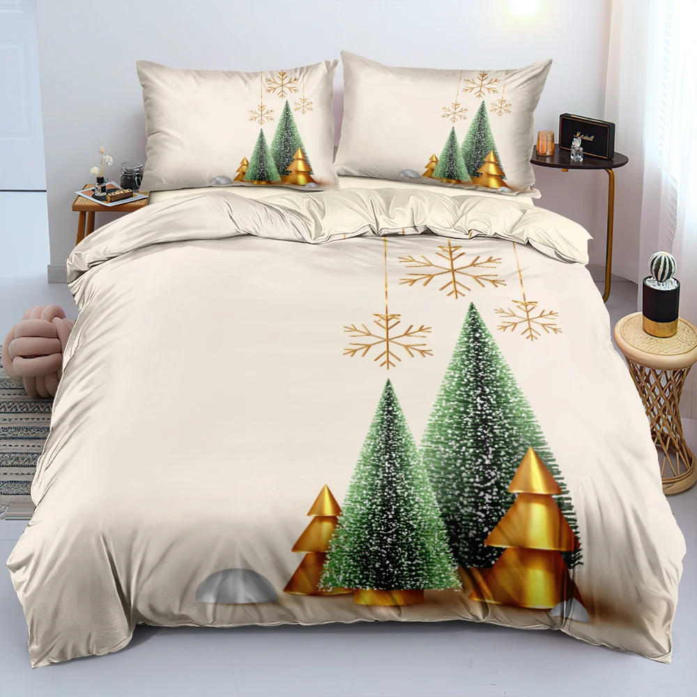 White Christmas Tree Linens Bed Merry Xmas Winter Snow Pillowcases Duvet Cover Twin Queen King