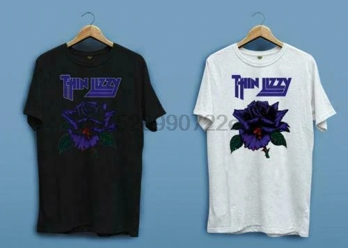 Новый тонкий LIZZY BLACK ROSE ROCK Логотип Белый Черный для мужчин США размер футболка EN2 |