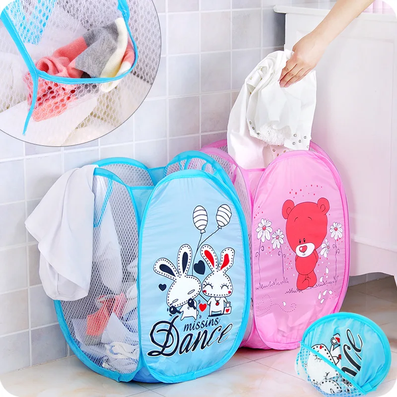 

6 Color Cartoon Folding Hamper Home Clothes Storage Basket Three Mesh Clothes Toys Clothing Storage Box Laundry Storage Basket