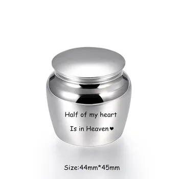 

LHP27 44mm Stainless Steel Mini Keepsake Urn/Jar Hold Small amount of sharing ashes-Half of my heart is in heaven