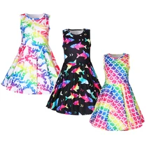 Платье для маленьких девочек разноцветная одежда с принтом акулы для девочек, Радужное платье костюм динозавра детское платье с цветочным принтом на День Благодарения, 1250