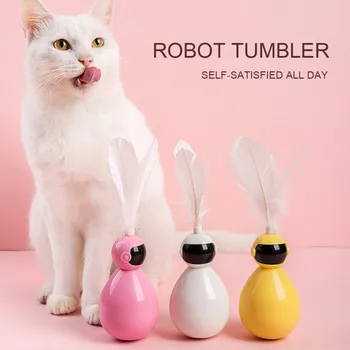 

Pet Cat Toys Robot Shaped Tumbler Toy With Feather Cat Shaking Ball Toy Cats Funny Teaser Toy For Pet Stress Relief Pet Supplies