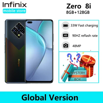 Перейти на Алиэкспресс и купить Глобальная версия Infinix Zero 8i 8 ГБ 128 мобильный телефон 6,85 дюймFHD 90 Гц Full Экран 48MP Quad Camera 33 Вт Зарядное устройство 4500 мА/ч, Батарея