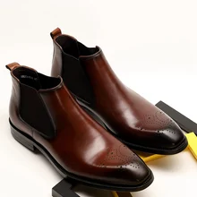 Мужские туфли Оксфорд с перфорацией ручной работы в британском стиле с острым носком мужские ковбойские ботильоны «Челси» из натуральной кожи с высоким берцем для верховой езды DX180