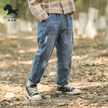 Джинсы с дырками для мальчиков; Прямая осенняя одежда; стиль; детская одежда в Корейском стиле; модные повседневные брюки; детские свободные брюки