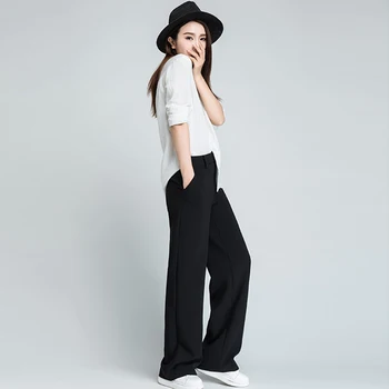 

MISSMEOW Casual Women Black Office Pants Loose Wide Leg Pants Women High Waist Pants Plus Size Lady Straight Trousers Women OL