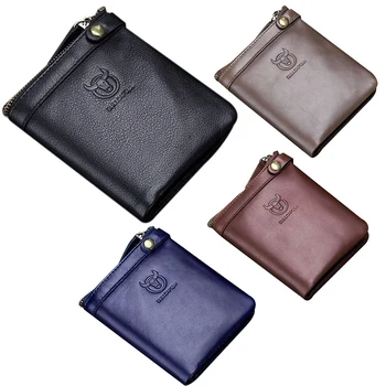 

AUAU-Bullcaptain Leather Wallet Men's Zipper Wallet Men's Wallet Coin Purse Rfid Mini Wallet Zipper Buckle Wallet
