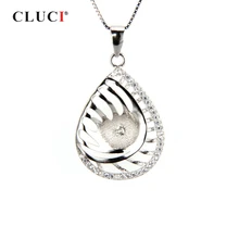 CLUCI Серебро 925 овальные женские Подвески Подвеска для ожерелья ювелирные изделия из стерлингового серебра 925 пробы в форме капли жемчужное крепление подвески