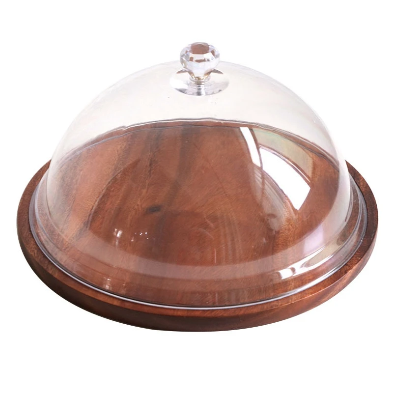 

Acrylic Cake Display Dish Bread Tray with Lid Dessert Table Tray with Cover Wood Plates