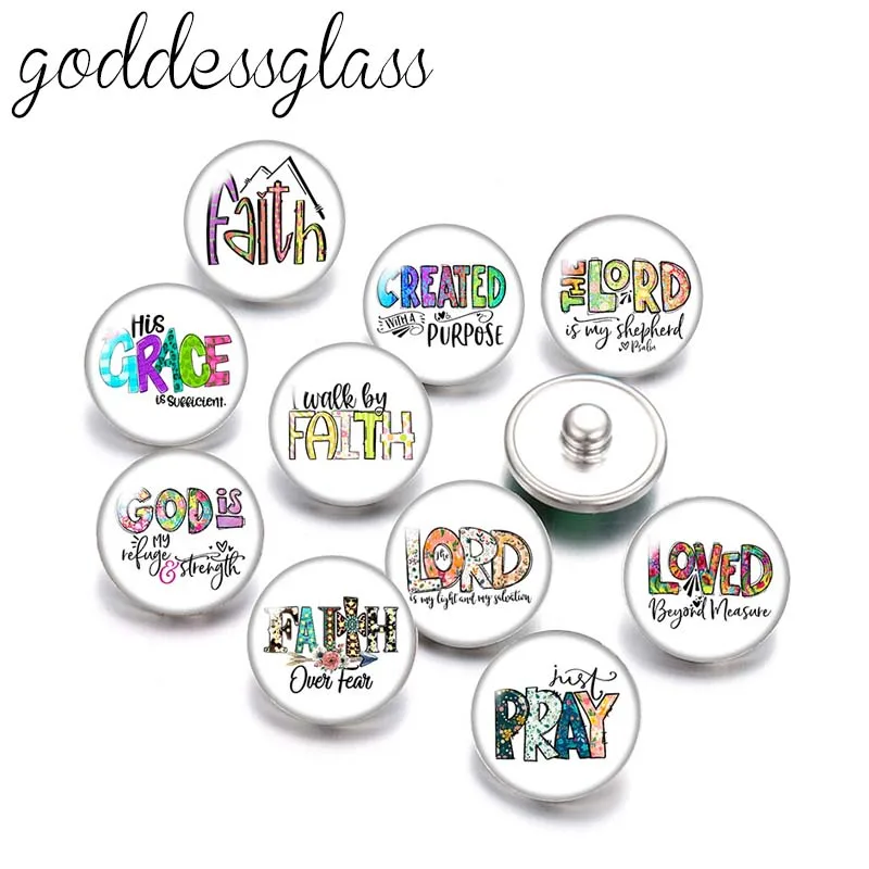 

Fashion artistic font Faith Love God Trust 10pcs Round 12mm/18mm snap buttons for 12mm/18mm snap necklace DIY findings jewelry