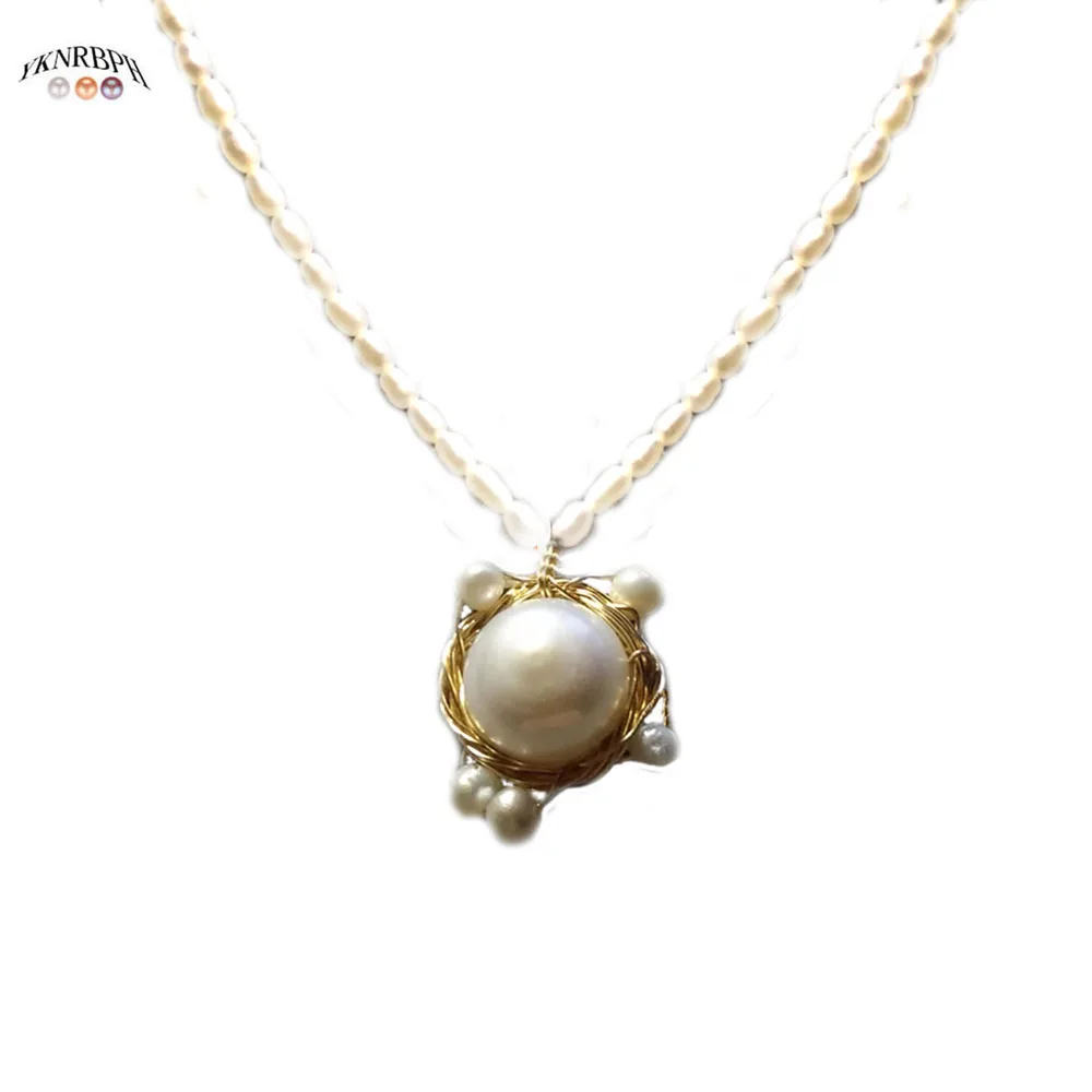 

YKNRBPH Unique Design Pearl Pendant Necklace14K Handmade Fine Jewelry Pearl Chains