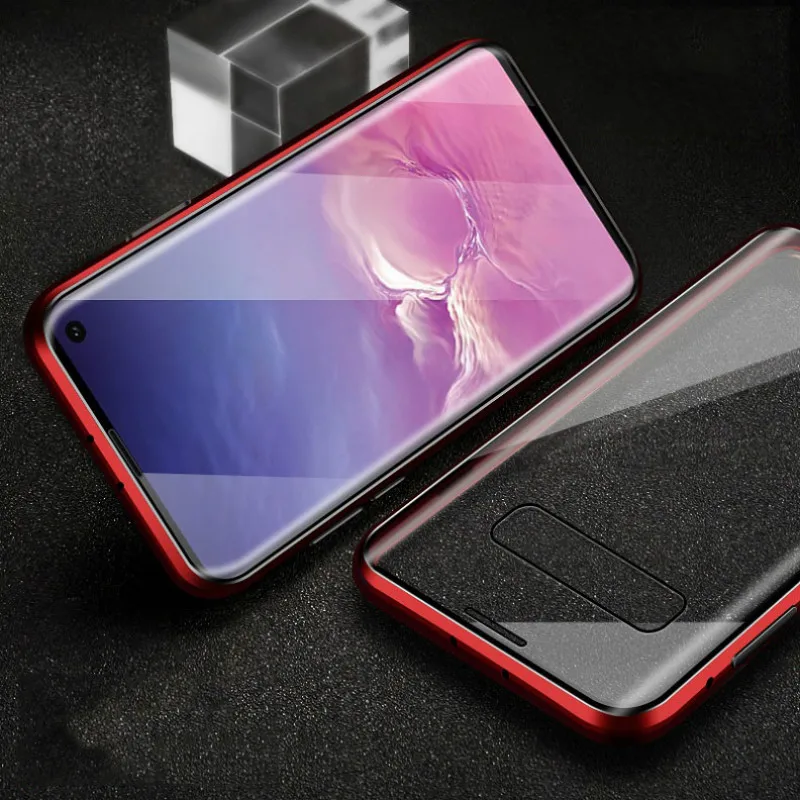 Металлический магнитный чехол для телефона samsung Galaxy S10 S9 S8 Plus S10E двухсторонний стеклянный Магнитный чехол для Galaxy Note 9 8 10 Pro Чехол