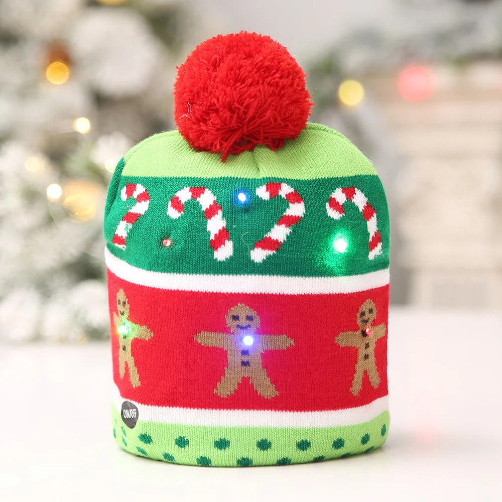 Светодиодный светильник, Рождественская шапка, новинка, для мальчиков и девочек, для взрослых, головные уборы, домашнее украшение, вязаная детская шапка, Рождественский Декор для дома