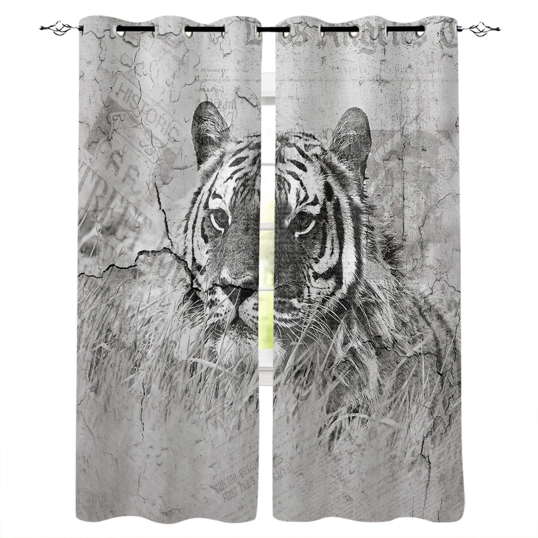 Tiger Wall Background Curtain Lights Living Room Bathroom Fabric Decor Swag Panels With Grommets Window Treatment Ideas | Дом и сад