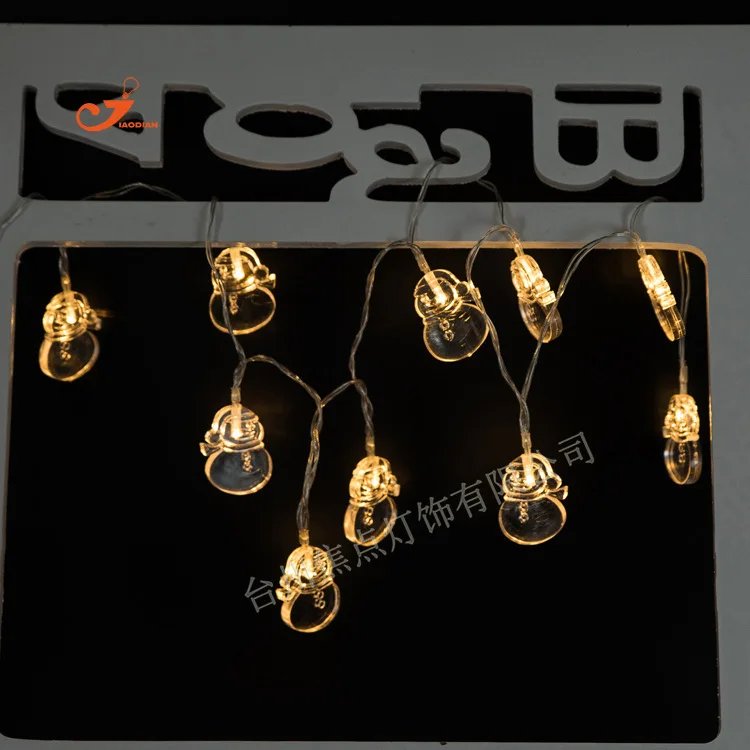

Flat Snowman Lighting Chain 10LED Christmas Decoration Light Festival Lantern String Transparent Line Warm White 2XAA Battery Bo