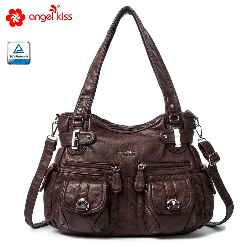 Angelkiss Fashion Women Bag Large Capacity Shoulder Bag Waterproof Top-handle Handbag Multifunctional Bag Washable PU 13”x11.8” - Цвет: Кофе