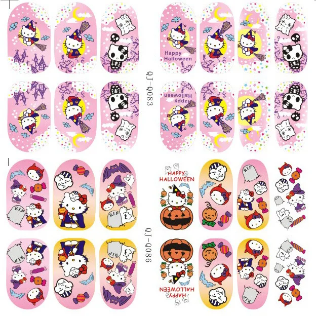 

28pcs/2 sheet Luminous hello kitty Cat Nail Wraps Full Nail Sticker Designs 3D Nail Stickers Decals Makeup Tattoos Manicure Tool