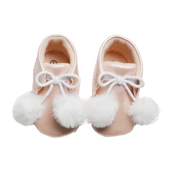 

Autumn Children Casual Leather Round Toe Boots Baby Girls Plush Ball Decor PU Walking Shoes baby booties for girls