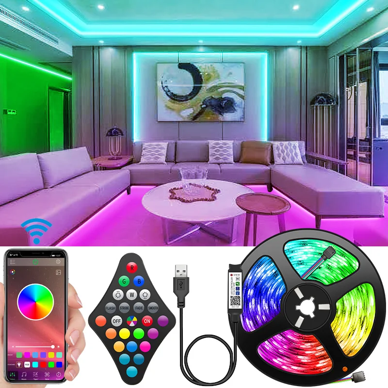 Светодиодная лента с USB RGB 5050 2835 2-10 м управление через приложение для телефона