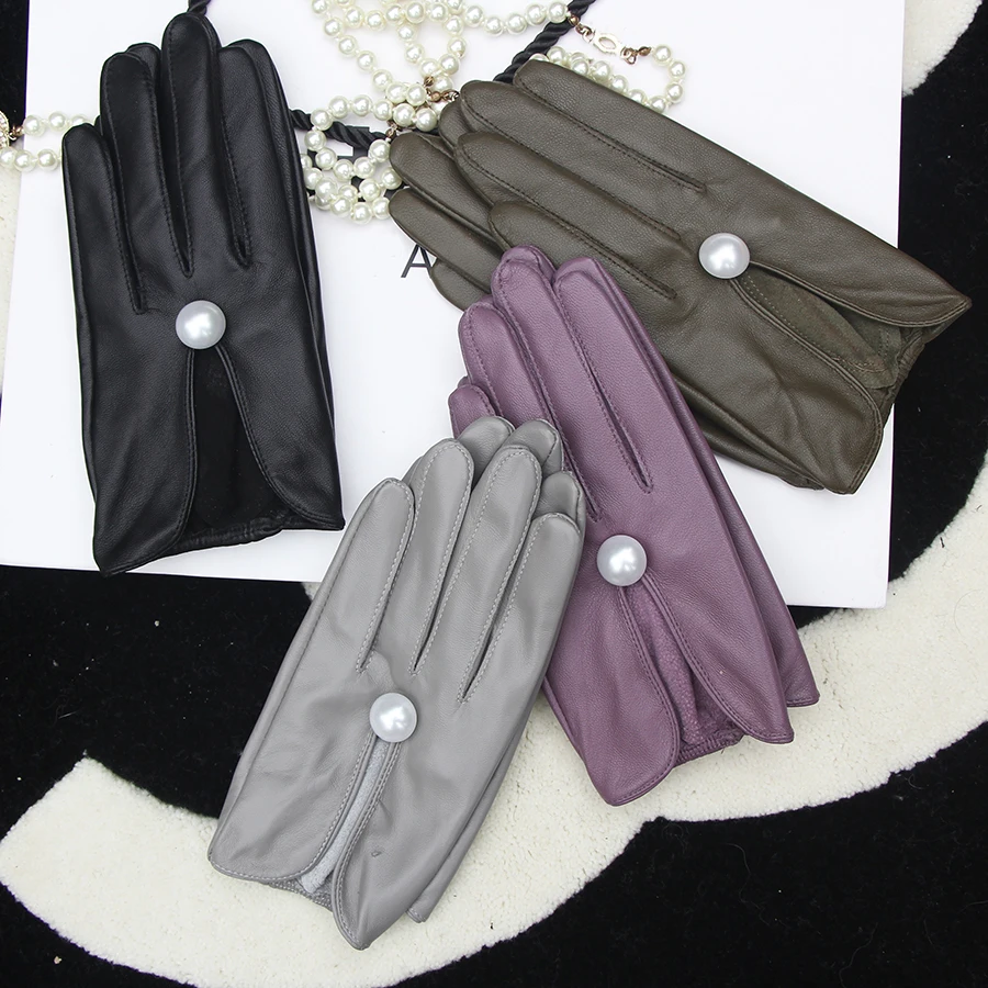 

V короткая перчатка необлицованные перчатки из натуральной кожи женская перчатка мотоцикл зеленый серый черный настроить размер овчины удобная кнопка