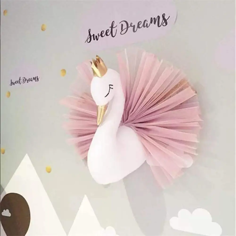 

European Style Crown Swan Wall Decoration Hanging Doll Animal Head Children Room Pink For Girl's Room Hanging Ornaments