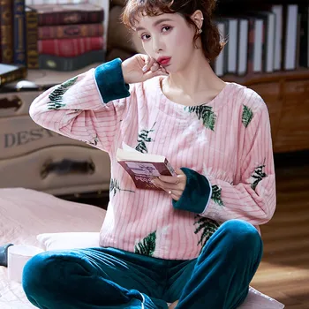 

Sleepwear Women Thick Coral Fleece Pajamas Set Winter Flannel Sleep Set Pijamas Suit Nightwear Casual Bathrobe Sweet Homewear