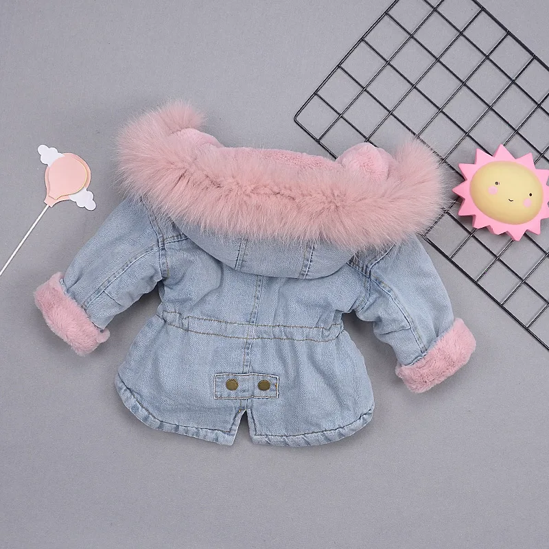 Finest  New Winter Baby Girl Jacket Plus Velvet Real Fur Warm Toddler Cotton Girl Outwear Coat 1-5 Years Ki