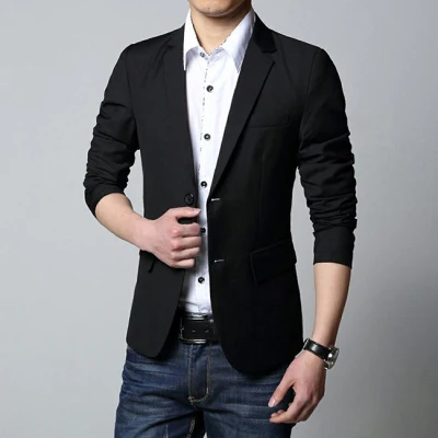 Two button black Модные мужские официальные блейзеры, осенние пальто с длинным рукавом, приталенный пиджак, деловой мужской блейзер, верхняя одежда 9 цветов размера плюс - Цвет: Two button black