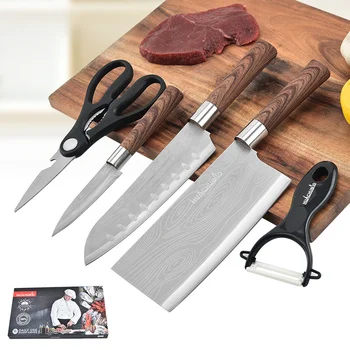 

5pcs Non-stick blade Stainless Steel Kitchen Knives Set with wooden Handle