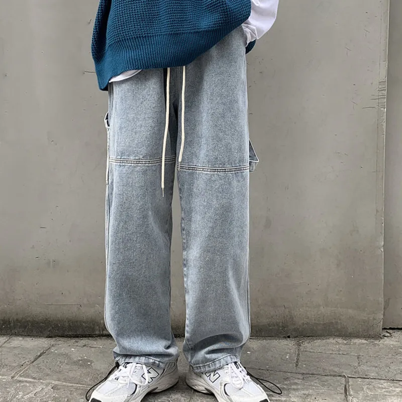 

2020 Winter Jeans Men Multiple Pockets Loose Straight Tube Legged Korean Version Of Denim Daddy Pants Male Clothes Hot Sale
