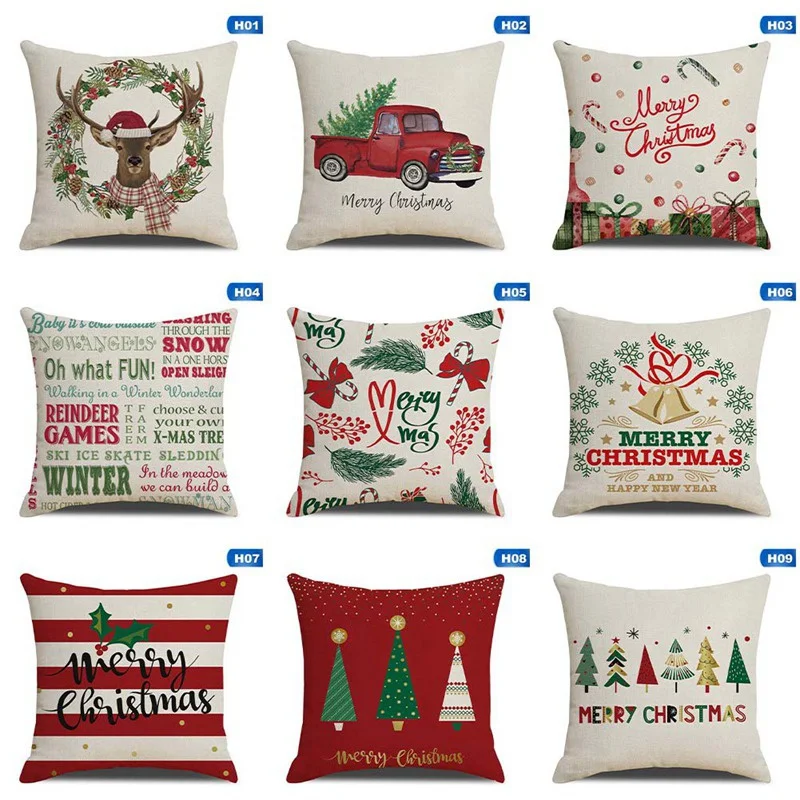 Christmas Pillow Case Cotton Linen Pillow Cushion Cover Throw Home Decor V-i 