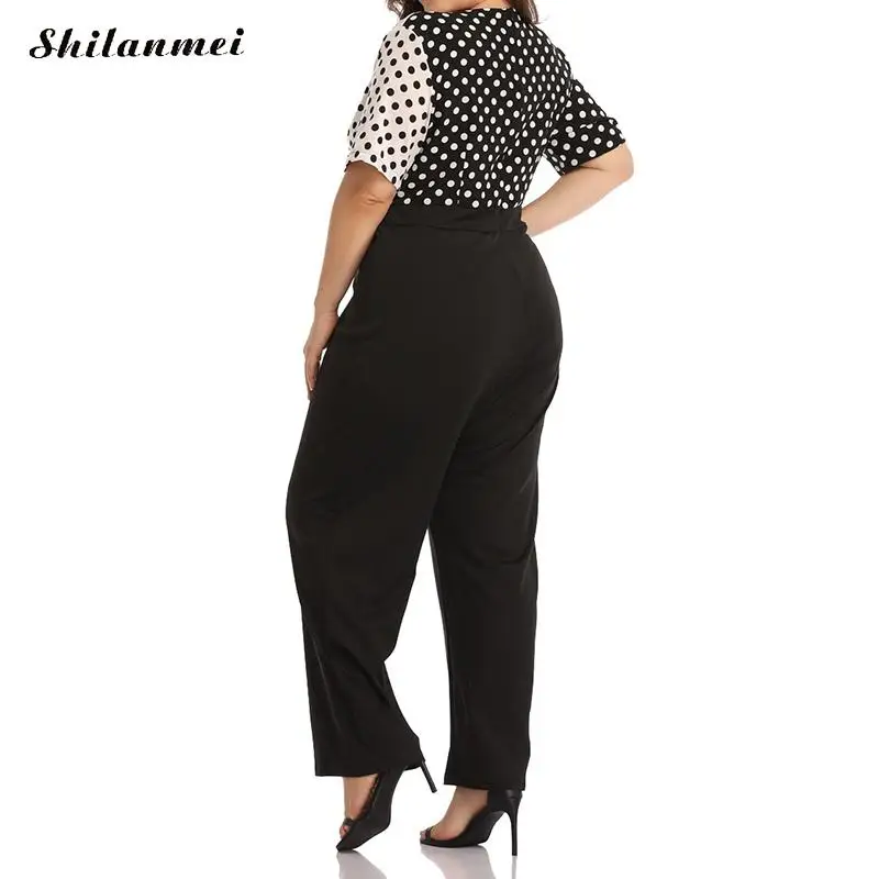 Плюс размер Комбинезоны в горошек женские летние широкие брюки повседневные Комбинезоны женские офисные Лоскутные Комбинезоны 4xl