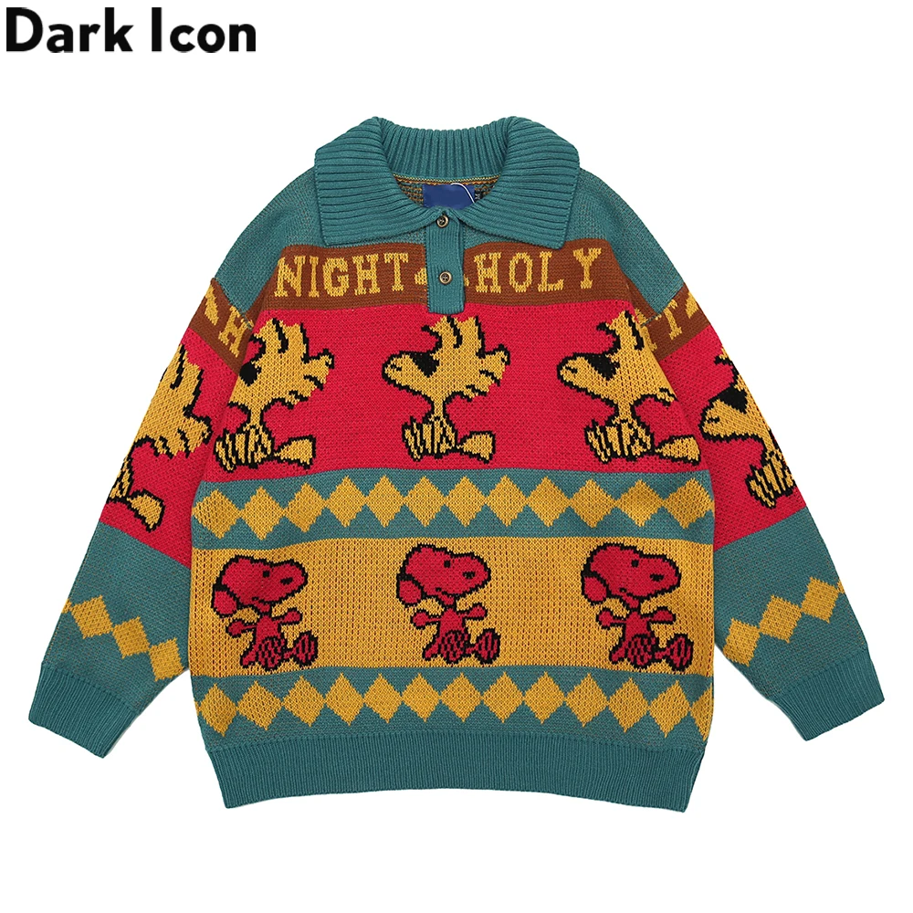 

Dark Icon Turn-dow Collar Front Button Pullover Sweater Men Preppy Style Men's Sweater Streetwear Man Clothing