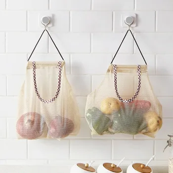 

Fruit Vegetable Garlic Onion Hanging Storage Bag Breathable Reusable Mesh Bags Organizer Home Kitchen Accessories
