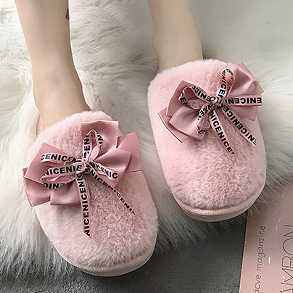 Women Home Slippers Winter Warm Shoes Woman Slip on Flats Slides Female Faux Fur Slippers Women Shoes Closed Toe