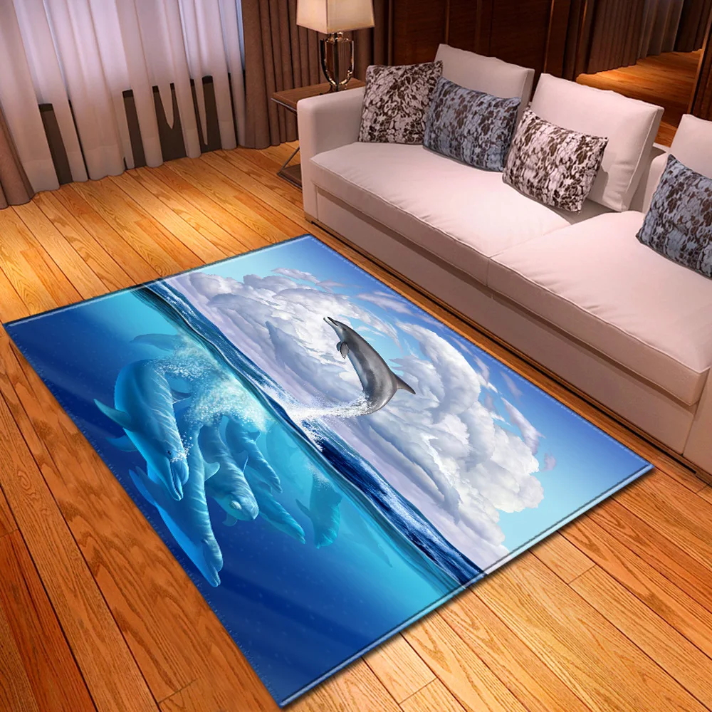 

Kids Room Large Size Game Carpet Dolphin/shark/fish 3D Printed Carpets Child Bedroom Play Crawl Floor Rugs Home textile Soft Mat