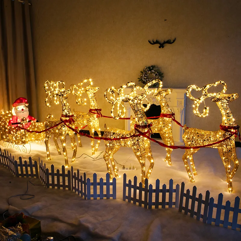 

Christmas LED luminous wrought iron deer ornaments snowman deer sleigh cart bar hotel shopping mall atmosphere decoration