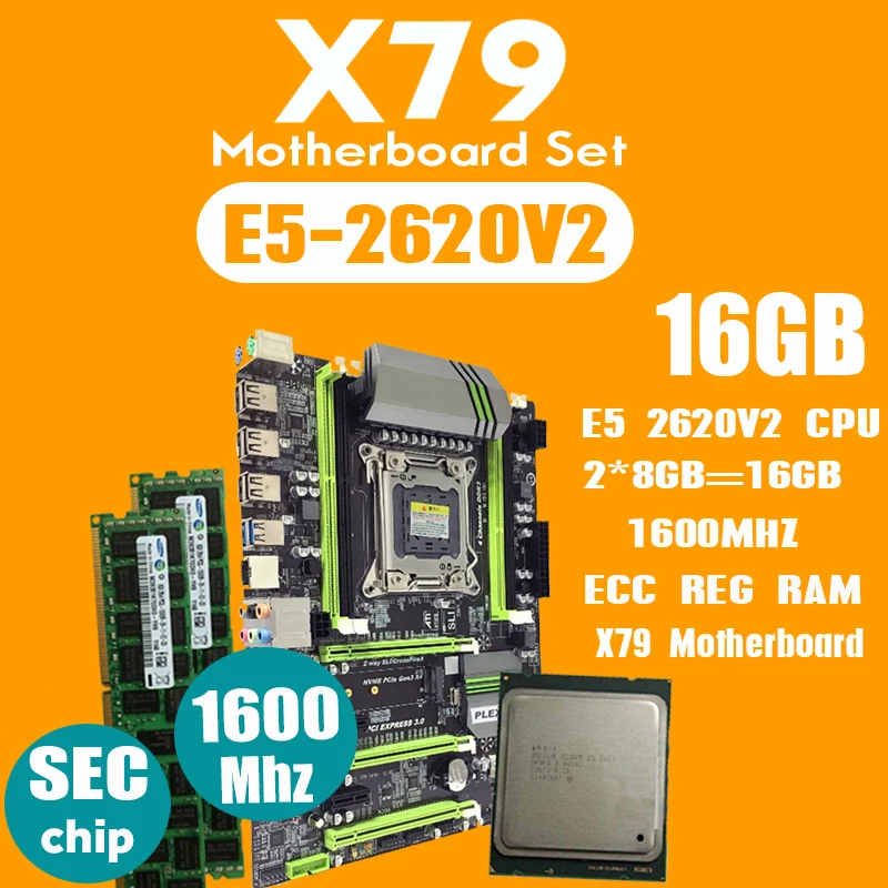 X79 Turbo Motherboard Lga2011 Atx Combos E5 2620 V2 Cpu 2pcs X 8gb