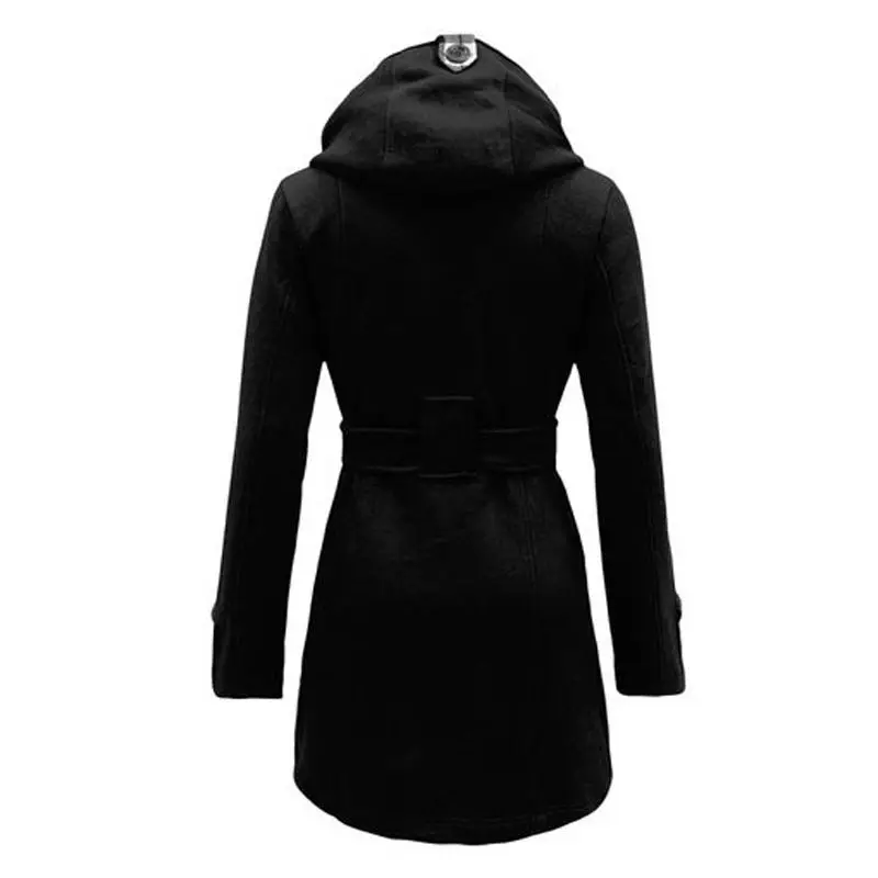 Зимнее пальто для женщин, длинная куртка, новое повседневное однотонное пальто с капюшоном, пояс, двубортное, плотное, стройнящее, средней длины, плотное пальто