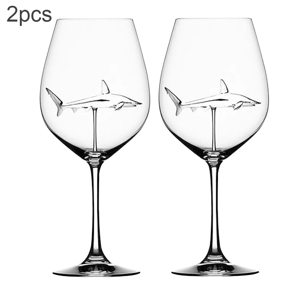 2pcs Red Wine Glasses with Shark Inside Goblet Glass Lead-Free Clear Glass for Home Bar Party TB Sale - Цвет: 2pcs