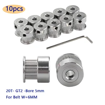 

10pcs GT2 Timing Pulley 20 teeth Bore 5mm for Width 6mm GT2 Synchronous Belt 2GT Belt Pulley 20teeth 20T + 1pc Wrench
