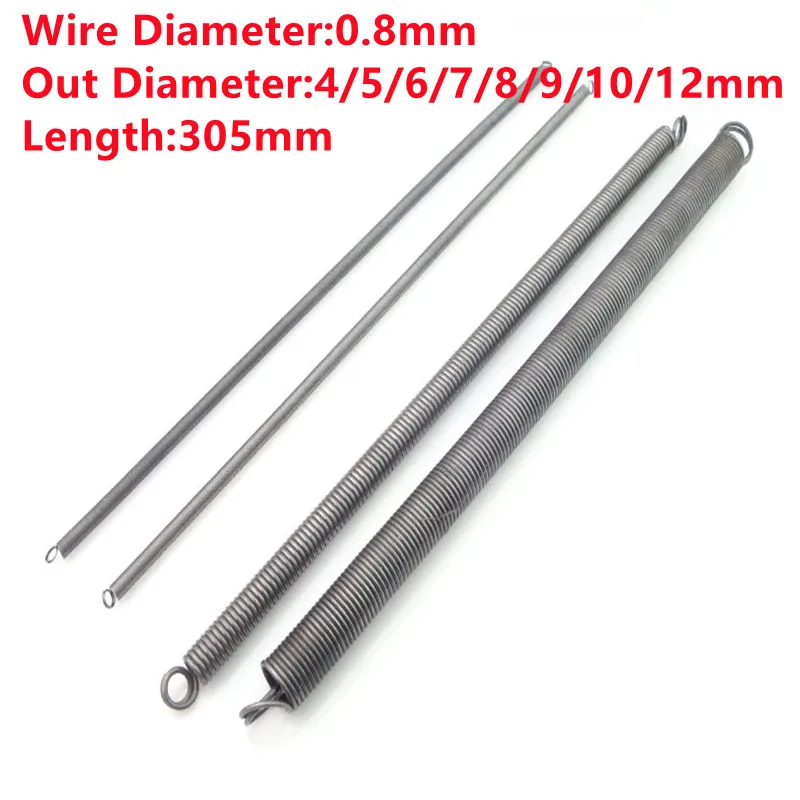 

2PCS Customized Tension Spring Thin Long Extension Spring With Hooks,0.8mm Wire Dia*4/5/6/7/8/910/12mm Out Diameter*305mm Length