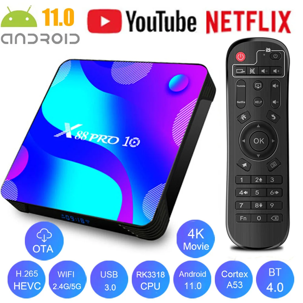 ТВ-приставка RK3318 Android 11 4 Гб 32 ГБ 8 64 2 4G 5G Wi-Fi 4K голосовое управление Google Play на 0 |