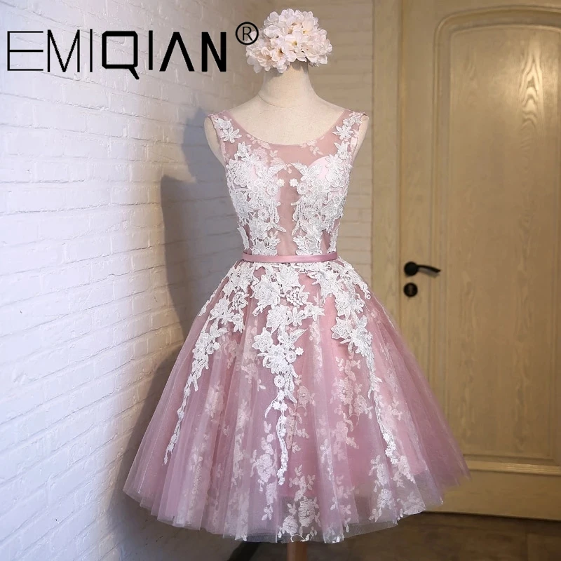 New Short Pink Lace Flower Banquet 