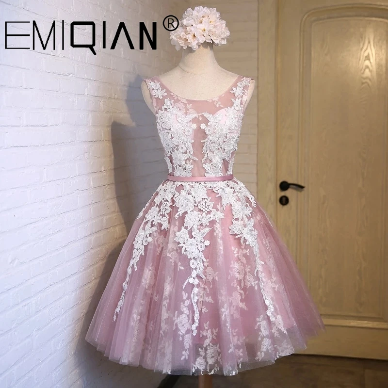New Short Pink Lace Flower Banquet Formal Dress, Wedding Reception Dress  for the Bride, Lace Short Cocktail Party Gown|Cocktail Dresses| - AliExpress