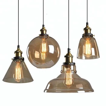 

Coffee Shop Retro Style Lamp Vintage Metal Modern Glass Ball Glass Shade Cover Glass Pendant Light Kitchen Chandelier