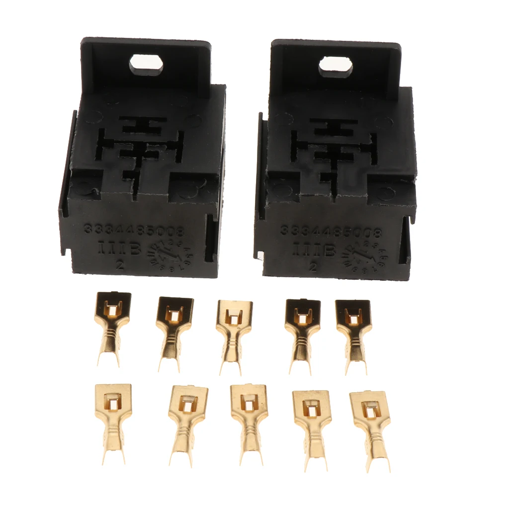 Universal 5 Way Relay Holder Box With 10x Brass Terminals,2PCS 5Pin relays Holders for car truck trailer and boat
