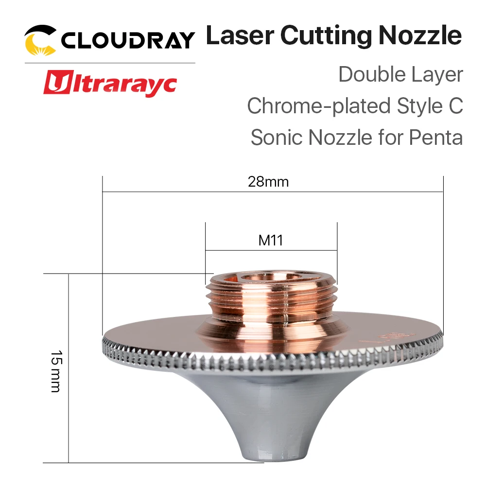 Ultrarayc Laser Nozzles Chrome-plated Double Layers D28 Caliber 1.2mm-1.6mm for Cutting Metal